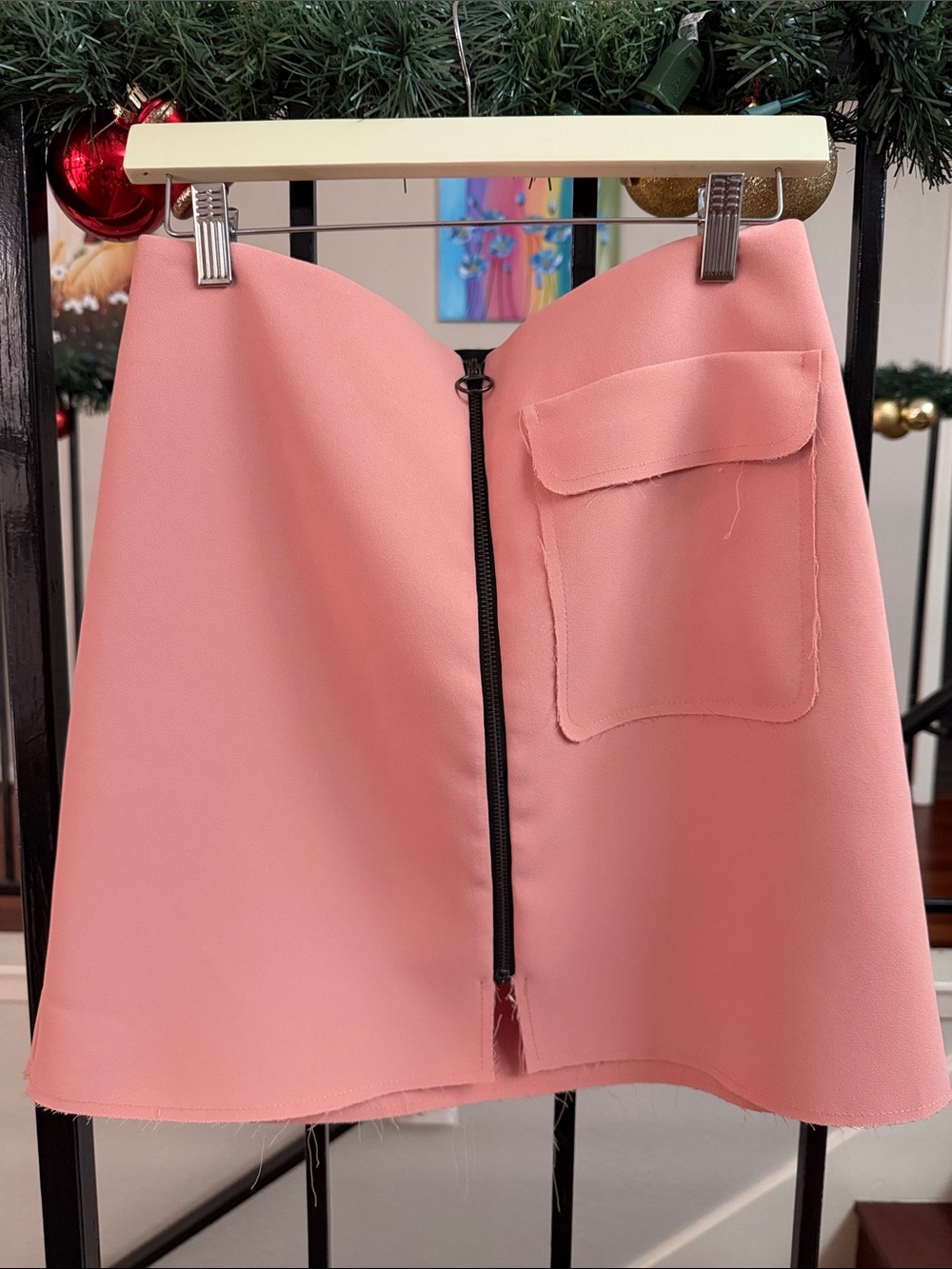 Topshop Coral Pink Mini Skirt with Exposed Black Zipper